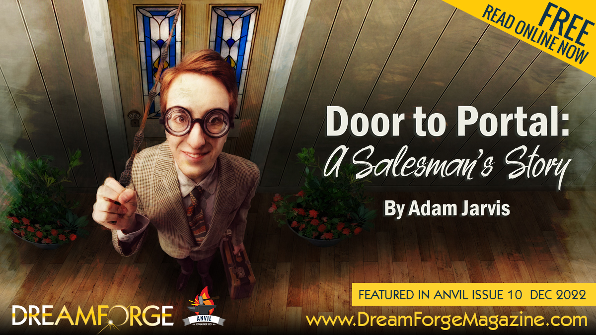 A salesman in a suit and glasses holding a briefcase and a wand